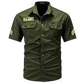 cheap Men&#039;s Western Shirts-Men&#039;s Army Work Shirt Western Shirt Button Up Shirt Short Sleeve Casual Tactical Sports &amp; Outdoor Going out Summer Spring Turndown Print Black Army Green Khaki Dark Blue Beige