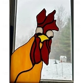 olcso Szoborok-vicces kakas ólomüveg madár ablak sarok dekor, kakas udvari dekor, vicces ablak sarok dekor - kukucskáló kakas, kakasudvar dekor, madár ólomüveg, kézzel készített kukucskáló kakas