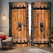 Vintage Wooden Blackout Curtains Door Insulation Outdoor Balcony Rest Living Room Home Decoration 2-piece Set of 3d Digital Printing Perforated cheap Curtains & Drapes-Vintage Wooden Blackout Curtains Door Insulation Outdoor Balcony Rest Living Room Home Decoration 2-piece Set of 3d Digital Printing Perforated