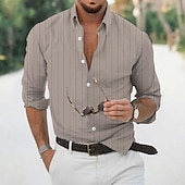preiswerte Herrenhemd zum Knöpfen-Herren Hemd Sommerhemd Freizeithemd Strandhemd Knopfhemd Gestreifte Hemden Gelb Rosa Kaffee Leicht Blau Langarm Streifen Umlegekragen Urlaub Hawaiianisch Button-Down Bekleidung Polyester Mode Lässig
