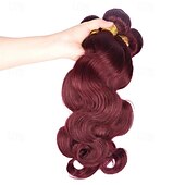 preiswerte 3 Bündel Echthaargewebe-Burgunderrote Haarbündel mit Ombre-Farbe, brasilianisches 99j-Menschenhaar, gewelltes Echthaar, Weave-Bündel, Remy-Menschenhaar, Extensions, 3 Stück
