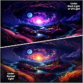 رخيصةأون Tapestries Blacklight-نسيج أسود يتفاعل مع الأشعة فوق البنفسجية ويتوهج في الظلام، حفلة مضيئة، شجرة نيون كون، قمر، مخدر، ضبابي، نسيج معلق، لوحة جدارية فنية لغرفة المعيشة