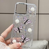 levne Pouzdra pro iPhone-telefon Carcasă Pro iPhone 16 iPhone 15 Pro Max Plus iPhone 14 13 12 Pro Max Plus Zadní kryt Průsvitný Bling Glitter Lesklé Nárazuvzdorné Motýl PC