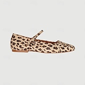 cheap Women&#039;s Flats-Women&#039;s Leopard Print Mary Jane Flats - Stylish Square Toe Flats with Adjustable Ankle Strap