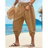 baratos Feriado-Homens Calção Shorts de linho Shorts de verão Shorts de praia Calças Capri Com Cordão Cintura elástica Bolso frontal Tecido Conforto Respirável Diário Feriado Para Noite Havaiana Boho Preto Branco