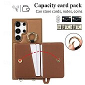 baratos Capa Samsung-telefone Capinha Para Samsung Galaxy S24 Ultra Plus S23 Ultra Plus S22 Plus Ultra S25 Ultra Capa traseira Com Suporte com pulseira Slot para cartão Retro TPU Metal Couro PU