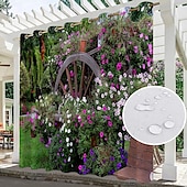 olcso Vízálló függönyök-vízálló kültéri függöny magánélet, elcsúsztatható teraszfüggöny függöny, pergola függöny átvezető 3d erdei táj pavilonhoz, erkély, veranda, parti, 1 panel
