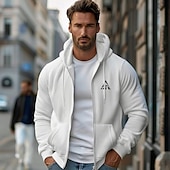 billiga Herrarnas Elite Huvtröjor &amp; Sweatshirts-Herr Huvtröjor med dragkedja Svart Vit Huva Grafisk Geometrisk Sportkläder Grafisk Ledigt Kläder Pull Tröjor Långärmad