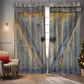 Vintage Wooden Blackout Curtains Door Insulation Outdoor Balcony Rest Living Room Home Decoration 2-piece Set of 3d Digital Printing Perforated cheap Curtains & Drapes-Vintage Wooden Blackout Curtains Door Insulation Outdoor Balcony Rest Living Room Home Decoration 2-piece Set of 3d Digital Printing Perforated