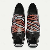 Χαμηλού Κόστους Δερμάτινα Loafers Premium-Δερμάτινα Loafers από Πατενταρισμένο Δέρμα με Ζωγραφιστό Σχέδιο Ζώου σε Κόκκινο και Μαύρο Χρυσή Μύτη και Τετράγωνη Μύτη Ιδανικά για Μοντέρνες Εκδηλώσεις και Πάρτι