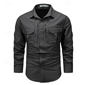 cheap Men&#039;s Work Shirts-Men&#039;s Shirt Workwear Shirts Work Shirt Button Up Shirt Cargo Shirt Black khaki Army Green Gray Long Sleeve Plain Turndown Vacation Holiday Front Pocket Clothing Apparel Fashion Casual Comfortable