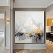 voordelige Olieverfschilderijen-minimalistisch abstract bergschilderij handgeschilderd extra groot landschap folie schilderij muur kunst grijs goud canvas schilderij op canvas grote muur kunst abstract schilderij voor woonkamer