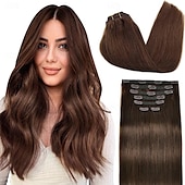 abordables Extensions à Clips-A Clipser Extensions de cheveux Cheveux Naturel humain 7 pièces Pack Droit soyeux Noir Extensions de cheveux