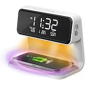 baratos Luzes inteligentes-despertador com carregamento sem fio lâmpada de toque de cabeceira despertadores quartos luz noturna display led regulável estação de carregador sem fio rápido com termômetro de ambiente interno