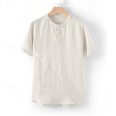 Men's Shirt White Cotton Shirt Casual Shirt Cotton Linen Shirt Plain Vacation Street White Beige Short Sleeve Crew Neck Summer Clothing Apparel Button-Down 12