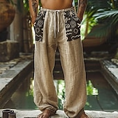 baratos Calça Casual Estampada Masculina-Homens Calça casual Imprimir Férias Bege Sem Elasticidade
