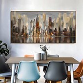 preiswerte Ölgemälde-handgefertigtes Ölgemälde auf Leinwand, Wandkunst, Dekoration, moderne abstrakte Architekturlandschaft für Wohnzimmer, Heimdekoration, gerolltes, rahmenloses, ungedehntes Gemälde