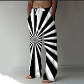 お買い得  メンズプリントカジュアルパンツ-男性用 ズボン サマーパンツ ビーチパンツ 弾性巾着デザイン フロントポケット まっすぐな足 グラフィック 火炎 履き心地よい ソフト カジュアル 日常 休暇のために リネンのような生地 ファッション デザイナー イエロー ブルー