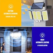 abordables Lampadaires-Projecteur solaire Shustar-280 LED, éclairage d&#039;extérieur avec détecteur de mouvement, éclairage de sécurité solaire avec télécommande, 3 modes, 3 têtes avec rallonge pour jardin, garage, porche