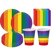 cheap Pride Parade Dec-LGBT June Rainbow Party Disposable Paper Plate Set Colorful Stripe Party Disposable Tableware