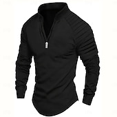 baratos camisetas básicas-Homens Camiseta T-shirt Manga Longa Quarter Zip Verão Côr Sólida Moda Designer Básico Zíper Ao ar livre Férias Trabalho Azul marinho Preto Branco Top Tee para Homens