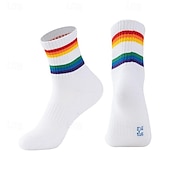 cheap Men&#039;s Socks-Men&#039;s 2 Pack Multi Packs Socks Crew Socks Running Socks Casual Socks Black White Color Rainbow Sports &amp; Outdoor Daily Vacation Basic Medium Spring Fall Fashion Casual