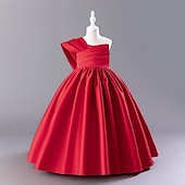 abordables Robes à Fleurs pour Filles-Robe de Demoiselle d&#039;Honneur Fille Fille Robe Robe de fête Utilisation Mariage Soirée Elégant du quotidien Plissé Couleur unie Sans Manches Col Ras du Cou Noir Rouge 3-13 ans