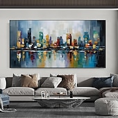preiswerte Ölgemälde-handgefertigtes Ölgemälde auf Leinwand, Wandkunst, Dekoration, moderne abstrakte Architekturlandschaft für Wohnzimmer, Heimdekoration, gerolltes, rahmenloses, ungedehntes Gemälde