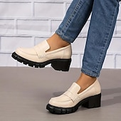 billiga Lätta damskor-tjocka plattformsloafers för kvinnor – svarta slip-on skor med rund tåsula för vardags- och kontorskläder
