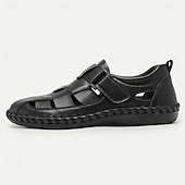billige Kjole sandaler-Herre Sandaler fiskere sandaler Fritid Strandstil Lær Pustende Bekvem Sklisikker Nylonteip Spenne Svart kaffe