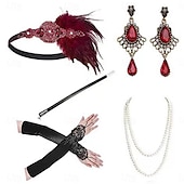cheap Accessories and More-1920s The Great Gatsby Outfits Flapper Headband The Great Gatsby Wedding Guest Collarless Women&#039;s Halloween Carnival Masquerade Party Masquerade Wedding Reception Adults&#039; Gloves Necklace Earring All