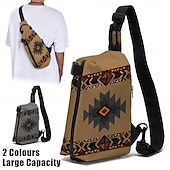 cheap Handbag &amp; Totes-Men&#039;s Crossbody Bag Shoulder Bag Chest Bag Polyester Outdoor Daily Holiday Zipper Print Large Capacity Lightweight Multi Carry National Totem Earth Yellow Grey