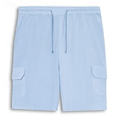 cheap Holiday-Men&#039;s Shorts Linen Shorts Summer Shorts Beach Shorts Drawstring Elastic Waist Multi Pocket Plain Comfort Breathable Short Casual Daily Holiday Fashion Classic Style Azure Black