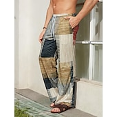 cheap Men&#039;s Printed Casual Pants-Men&#039;s Trousers Summer Pants Beach Pants Drawstring Elastic Waist 3D Print Stripe Graphic Prints Geometry Comfort Casual Daily Holiday Streetwear Hawaiian Yellow Blue