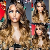 voordelige Pruiken van echt haar, met kanten voorzijde-Remy mensenhaar 4x13 Sluiting Pruik Zijdeel Braziliaans haar Golvend Los golvend Meerkleurig Pruik 130% 150% Haardichtheid met babyhaar Ombre-haar 100% Maagd Pre-geplukt Voor Dames Lang Kanten