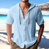 voordelige heren overhemd met knopen-Voor heren Overhemd Zomer overhemd Normaal shirt Strand hemd Overhemd met knopen Zwart Wit Hemelsblauw Abrikoos Grijs Korte mouw Effen Capuchon Vakantie Hawaii Kleding Modieus Casual Comfortabel
