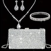 economico Clutch e borsette da sera-Per donna Tracolla Evening Bag Borsa da sera Poliestere 4 pezzi Feste Per eventi Con diamantini Catenina Tinta unica Argento