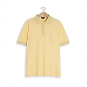 preiswerte Urlaub-Herren-Poloshirts aus Baumwolle mit Waffelmuster, Golfhemd, lässig, Urlaub, Revers, gerippter Polokragen, kurze Ärmel, modisch, Basic, einfarbig, Knöpfe, weich, Sommer, Frühling, normale Passform, weiß, gelb, grün, grau, Waffelpolo