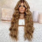 abordables Perruques à dentelle frontale-Perruque Cheveux vierges non transformés 13x4 devant en dentelle Cheveux Brésiliens Ondulé Multicolore Partie médiane Femme Densité 130% 150% avec des cheveux de bébé Mèches Colorées / Balayées 100