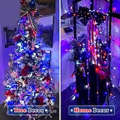 cheap Solar String Lights-1 PC Patriotic Outdoor Solar String Lights, 22FT~98FT Red White Blue for 4th of July Independence Day 250th Anniversary Memorial Day, Holiday Garden Waterproof Decor Lights