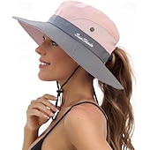 cheap Home Hats-Sunshade Hat UV Protection Wide Brim Beach Cap Foldable Ponytail Bucket Fishing Hat Beach Cap for Fishing Hiking Gardening Outdoor