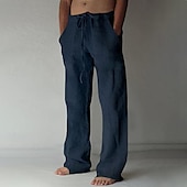 cheap Classic-Men&#039;s Linen Pants Trousers Summer Pants Beach Pants Pocket Drawstring Elastic Waist Plain Daily Streetwear Fashion Casual Black White