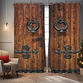 Vintage Wooden Blackout Curtains Door Insulation Outdoor Balcony Rest Living Room Home Decoration 2-piece Set of 3d Digital Printing Perforated cheap Curtains & Drapes-Vintage Wooden Blackout Curtains Door Insulation Outdoor Balcony Rest Living Room Home Decoration 2-piece Set of 3d Digital Printing Perforated