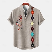 preiswerte Klassiker-Herren Hemd leinenhemd Retro-Shirts Vintage-Shirt Ethnisches Hemd Südwestlicher Druck Täglich Grün Kaki Grau Kurzarm Umlegekragen Sommer Frühling Bekleidung