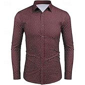 economico Camicie Button Down da uomo-Per uomo Camicia Camicia elegante Camicia con Bottoni A Pois Matrimonio Lavoro Nero Bianco Rosso Blu marino Manica Lunga Collo ripiegato Primavera &amp; Autunno Abbigliamento