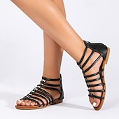 cheap Casual Sandals-Women&#039;s Brown Gladiator Sandals – Strappy Flat Summer Shoes with Open-Toe Design for Casual Beach &amp; Vacation Wear