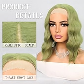 economico Parrucche lace sintetiche-Parrucca in pizzo sintetico Ondulato Stile 14 pollice Verde Parte di mezzo T parte Parrucca Da donna Parrucca Frutta verde