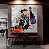 billiga gatukonst-fred flintstone 100% handmålad graffiti konst popkonst målning väggdekor målning för vardagsrum kontor väggkonst tecknad målning