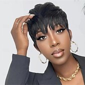 halpa Aidot kudelmiksi kootut peruukit-lyhyt bob-peruukki hiukset lyhyet pixie-leikatut peruukit mustille naisille 100% hiuksista ei mitään pitsiä etuperuukit luonnollinen musta