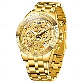 baratos Relógios Quartz-Relógio OLEVS 9913 para homens esportivo negócios oco à prova d&#039;água luminoso cronógrafo de aço inoxidável relógio de quartzo de luxo em ouro para homens